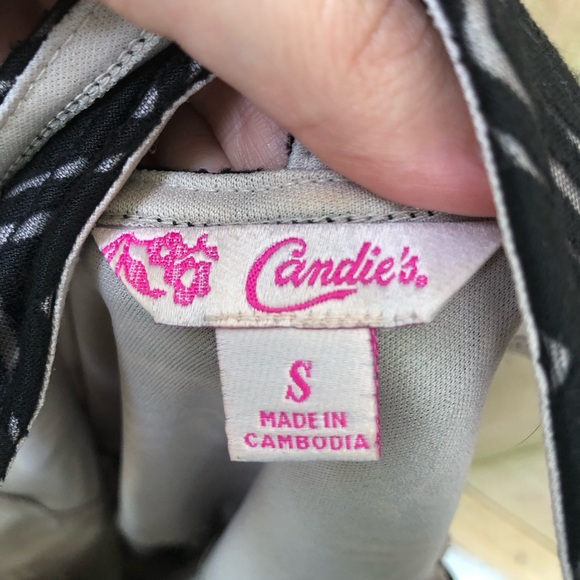 Candie’s Skater Dress Size S Black Nude Chevron Sleeveless Stretch Cross Back - Picture 7 of 12